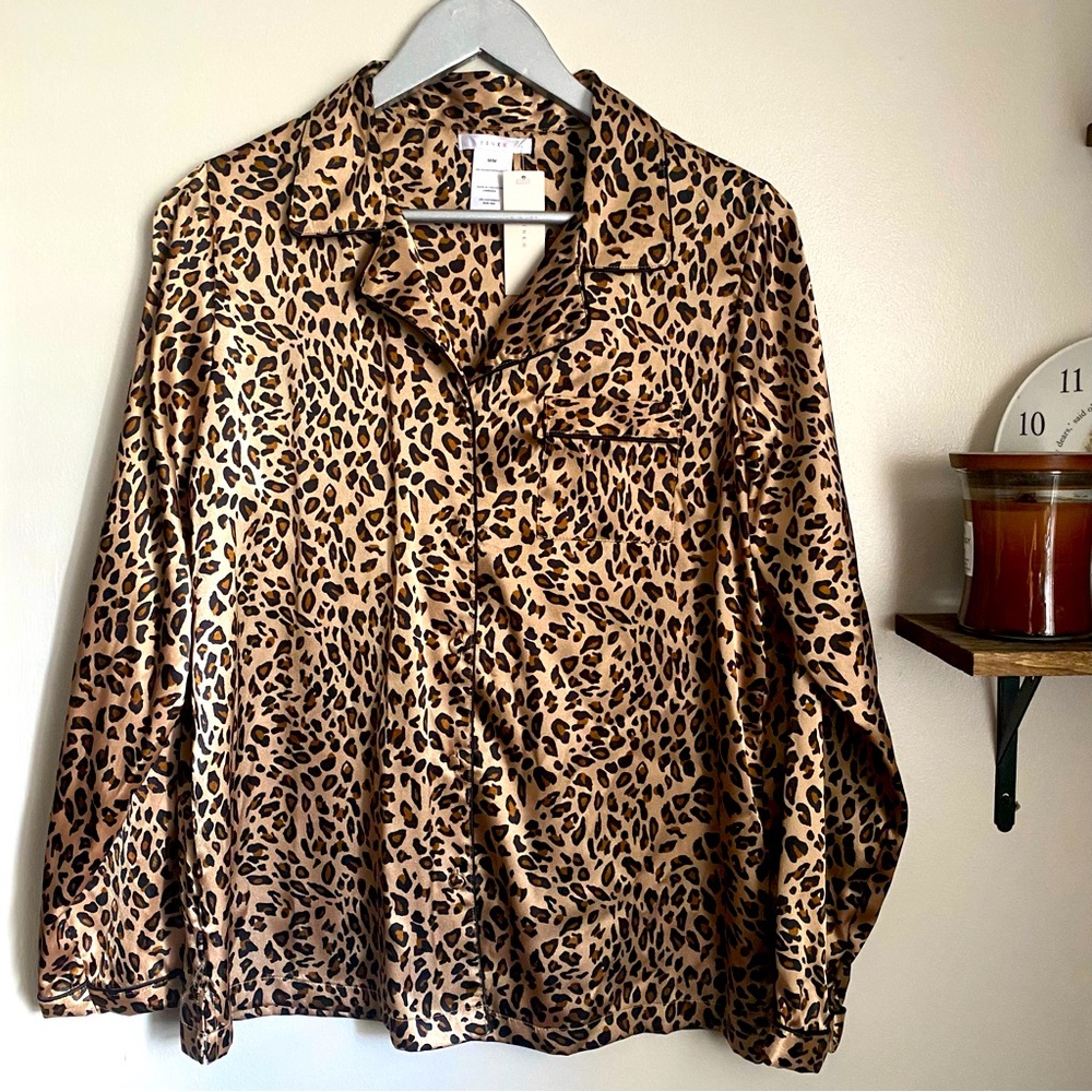 NWT Pink K  (KMART) Leopard long sleeve button down pajama top w pocket